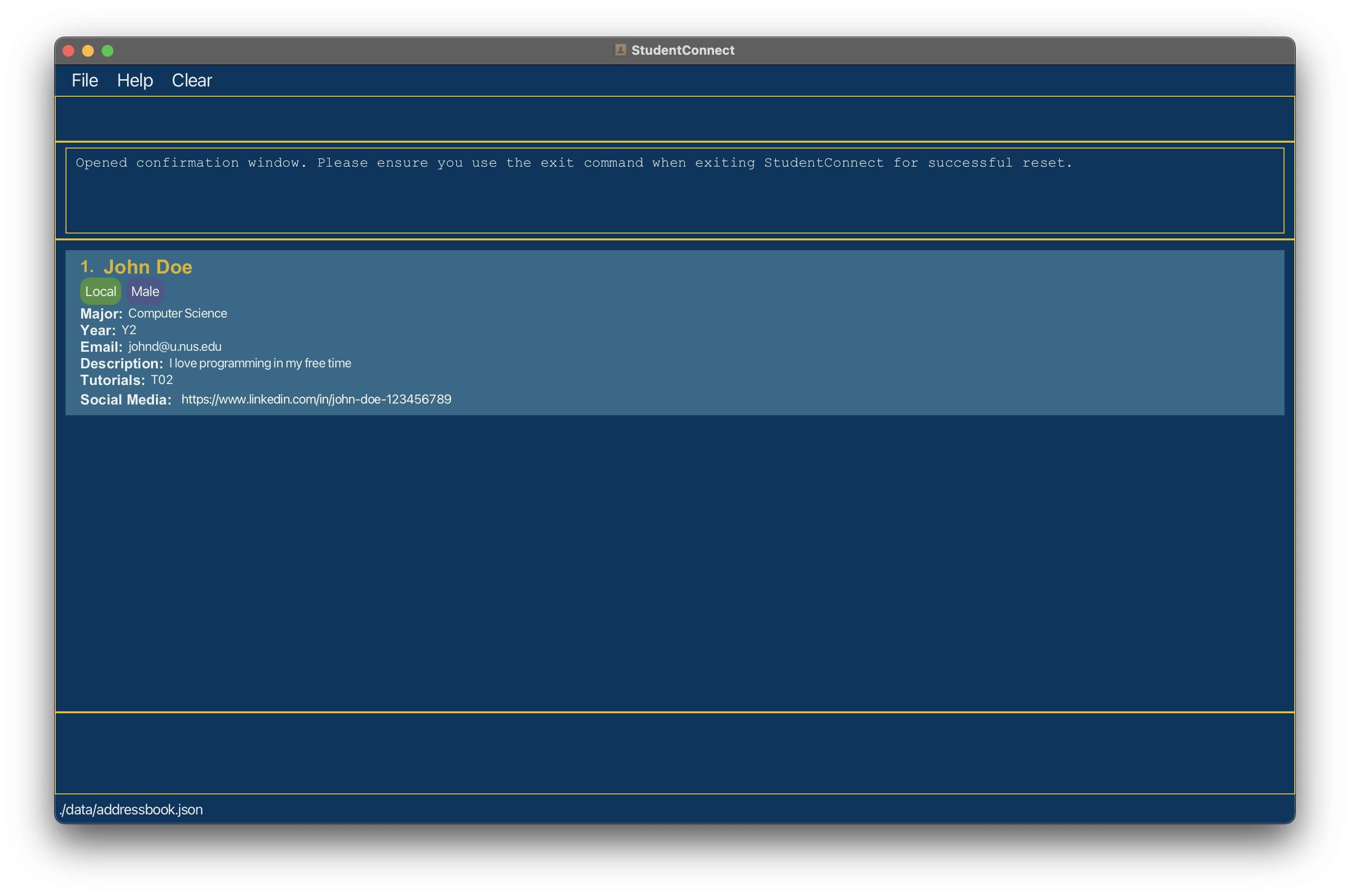 result for cancelled 'clear' GUI