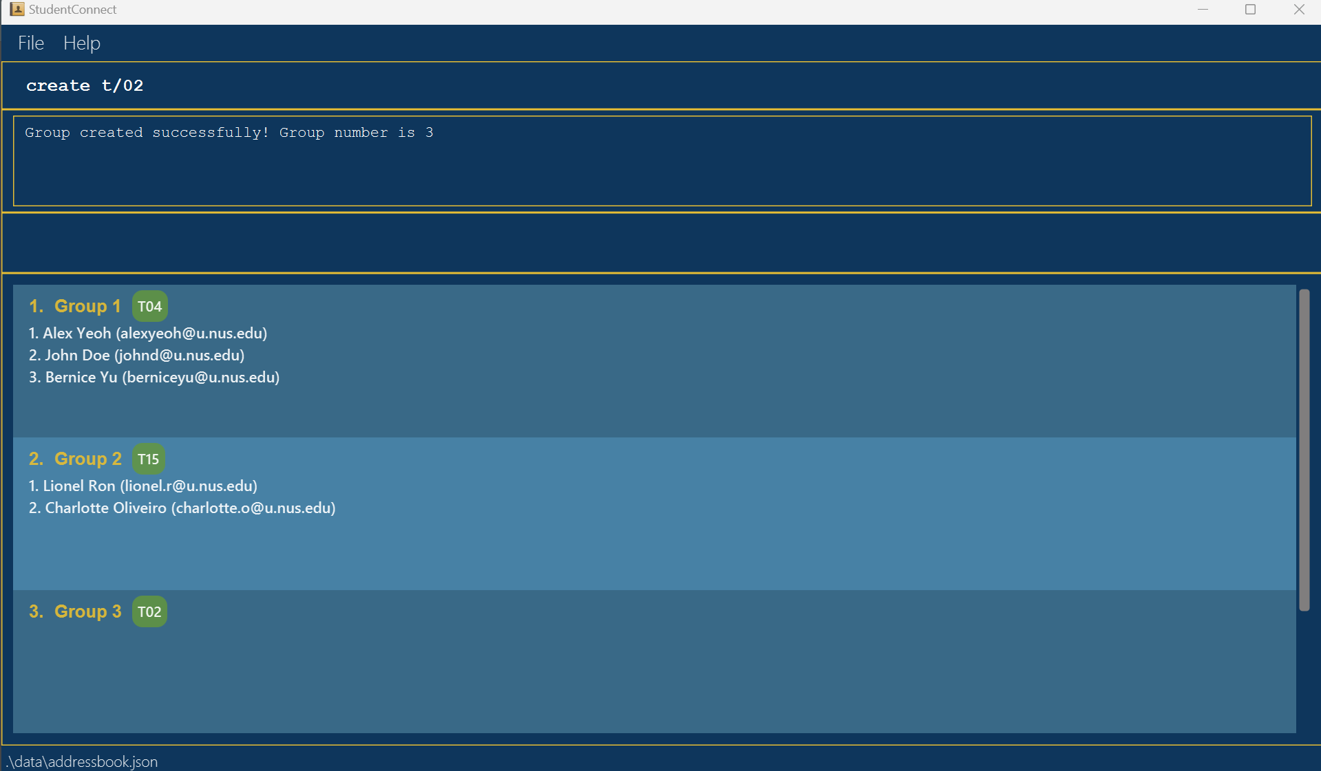 Sample result for create