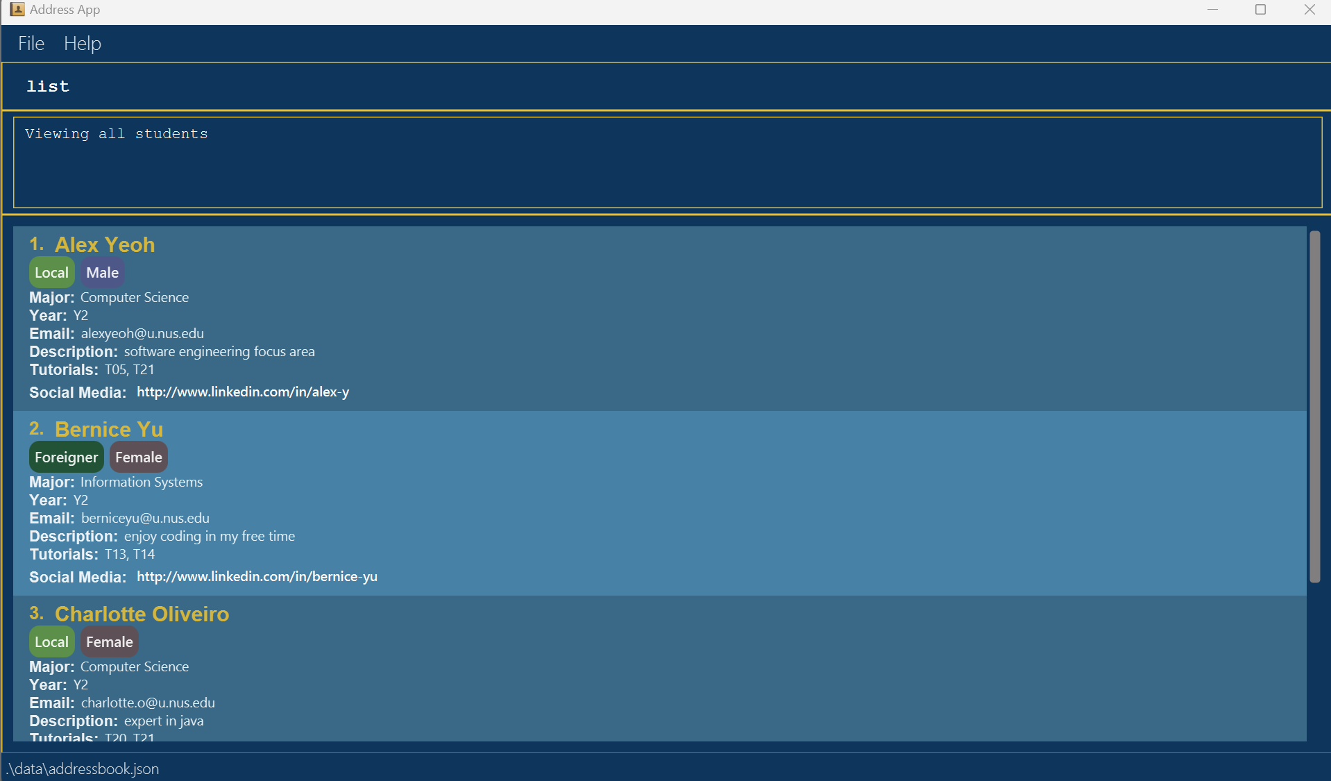 sample result for 'list'