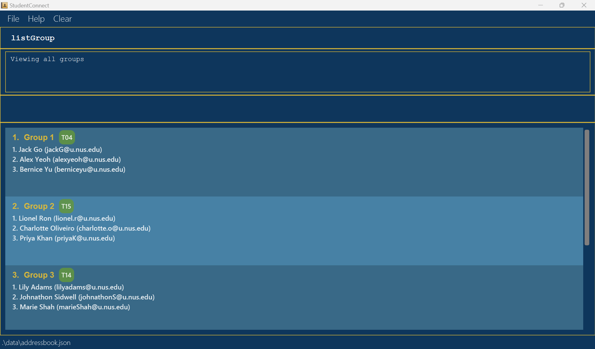 Sample result for listGroup